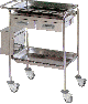 Guéridon Hidemar, inox, 2 plateaux, 2 tiroirs, 1 poubelle