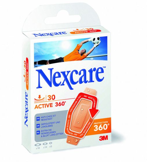 Pansements anti-choc lavable 3M Nexcare Active 360° boîte de 30 pansements assortis
